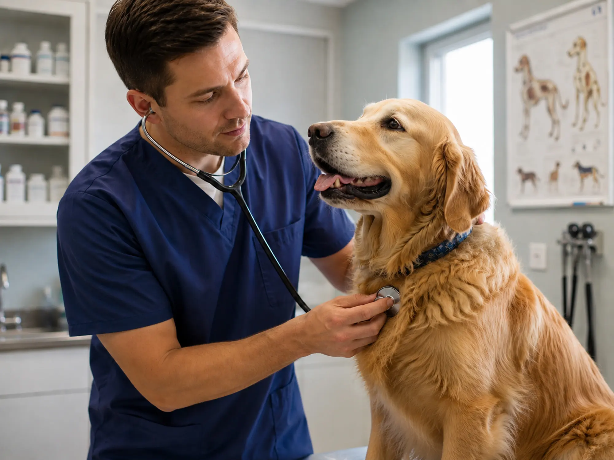 Army veterinarian providing care in a military veterinary setting