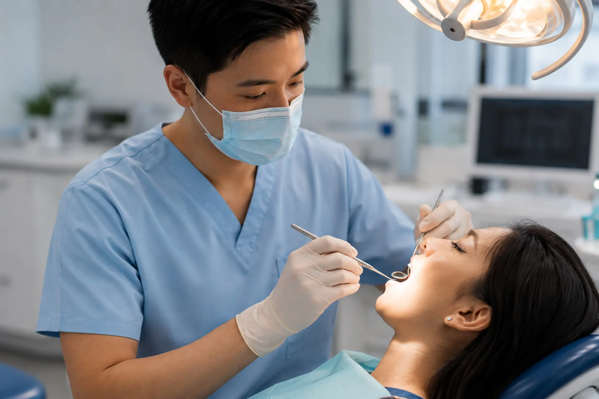 Army dentist providing care in a clinical setting